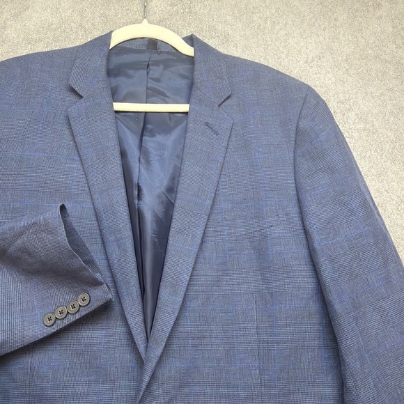 J Crew Thompson Blazer 42L Blue Plaid Linen Blend Sport Coat Preppy